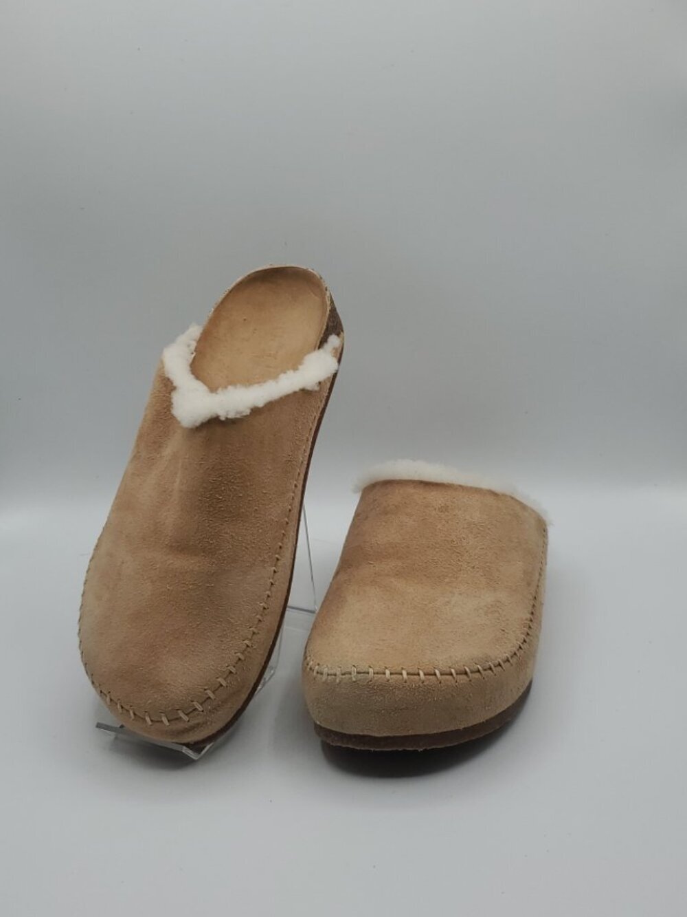 JENNI KAYNE- Shearling Lined Moc Clog Taupe Brown Suede Slide On Casual Sz 9/ 39